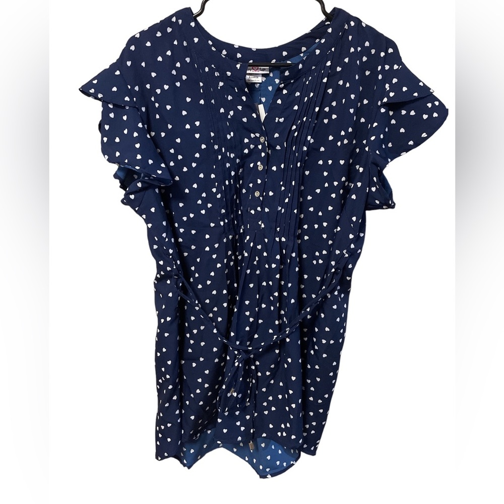 Times Two heart navy maternity blouse